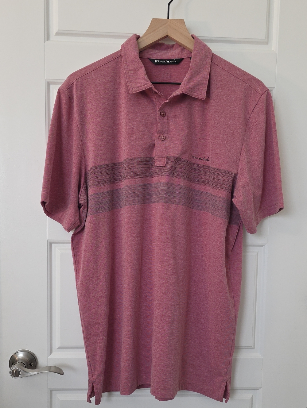 TravisMathew - Subtle Stripe Polo Shirt - Large - Pink - Cotton Blend